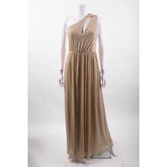 Dress The Population Womens Kienna Lame Dress Gown One Shoulder S Gold Shimmer - Picture 1 of 6